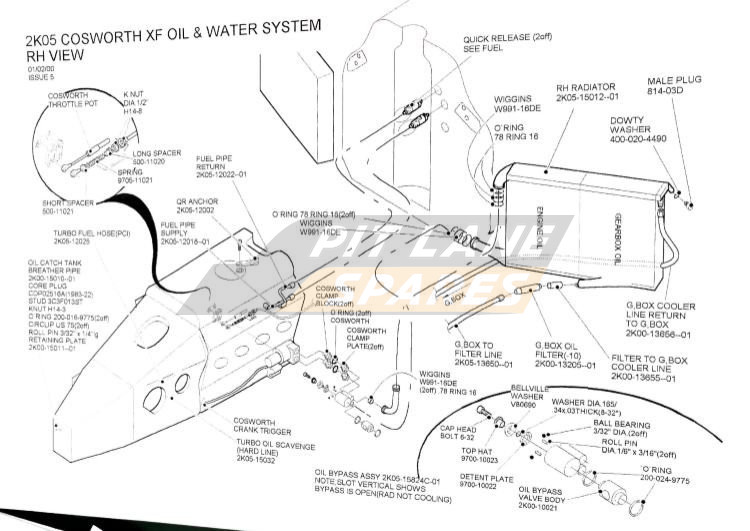 COSWORTH XF OIL AND WATER SYSTEM RH VIEW Diagram